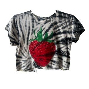 dELIA*s Workshop Strawberry on tie dye crop top with open back shirt, Medium